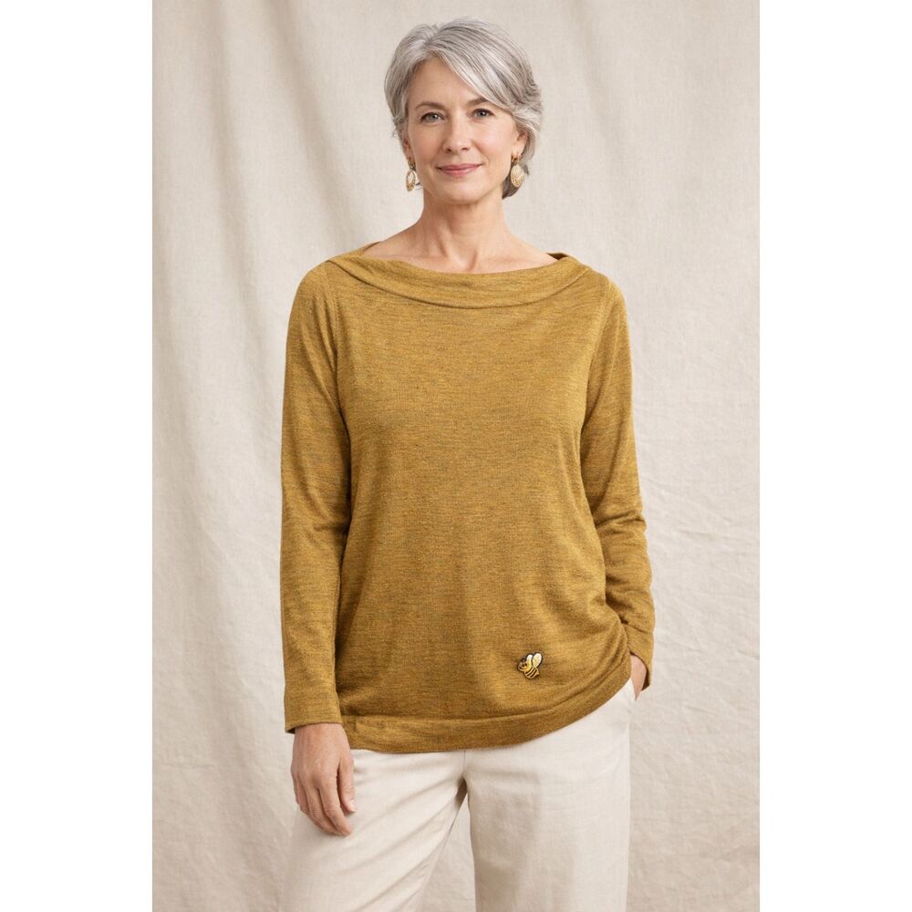 EILEEN FISHER Yellow 100% Merino Wool Bee Pullover Sweater Women's Size Medium